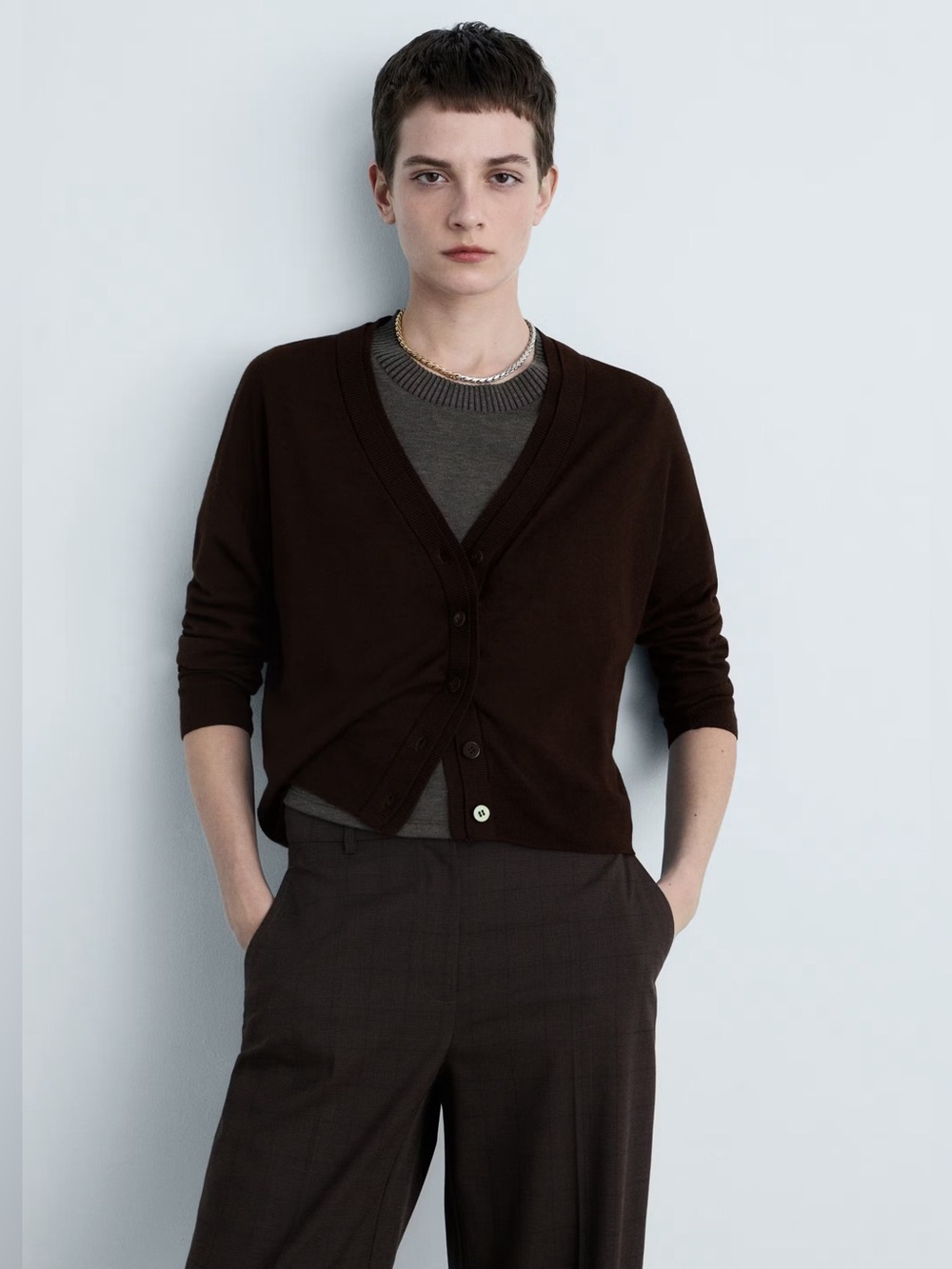 Mango chocolate v-neck knitted cardigan NWT